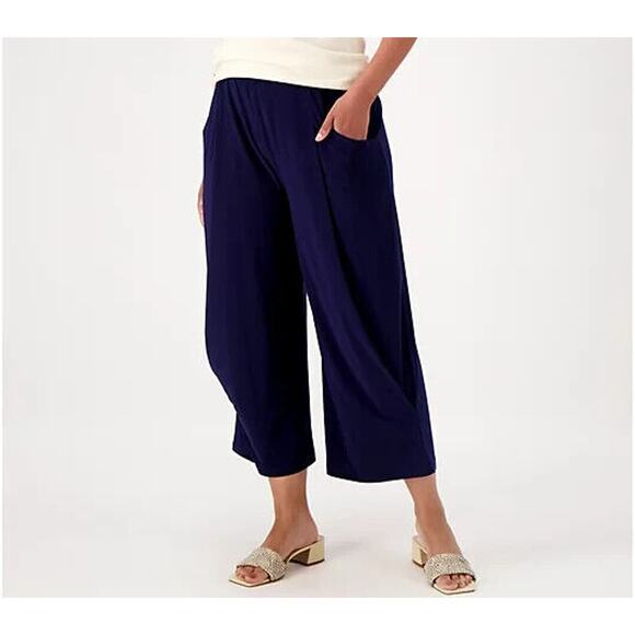 ATTITUDES BY RENEE NEW $56 Como Jersey Pleated Soft Pant Navy‎ PXXS - Picture 1 of 3